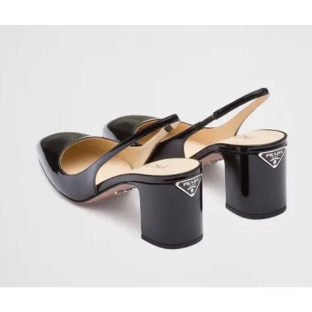 Prada Triangle Logo Patent Leather Slingback Pumps Black 40 - Picture 7 of 15